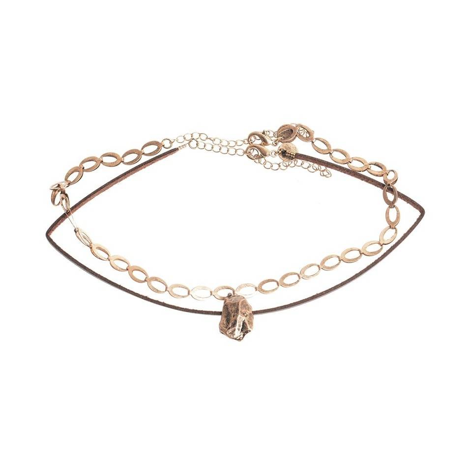 CHOKER SET 2 PIECES METAL LEATHER CHAIN