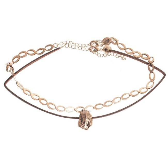 CHOKER SET 2 PIEZAS CADENA CUERO METAL