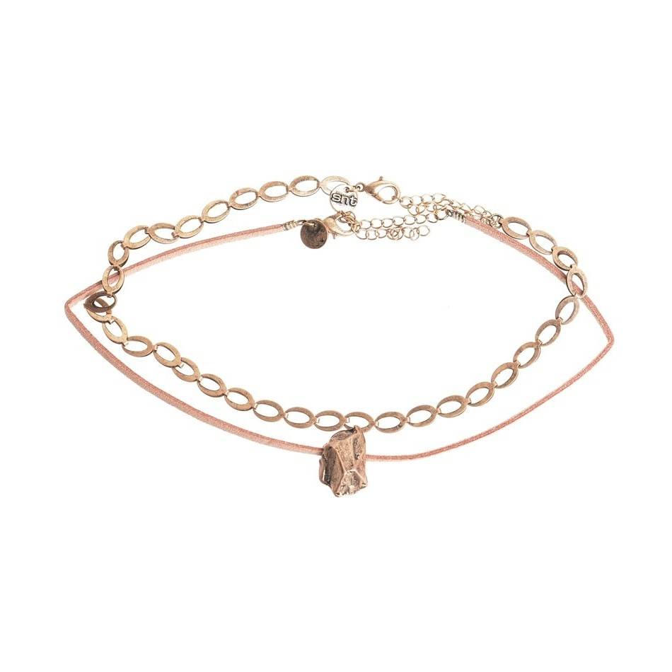 CHOKER SET 2 PIEZAS CADENA CUERO METAL