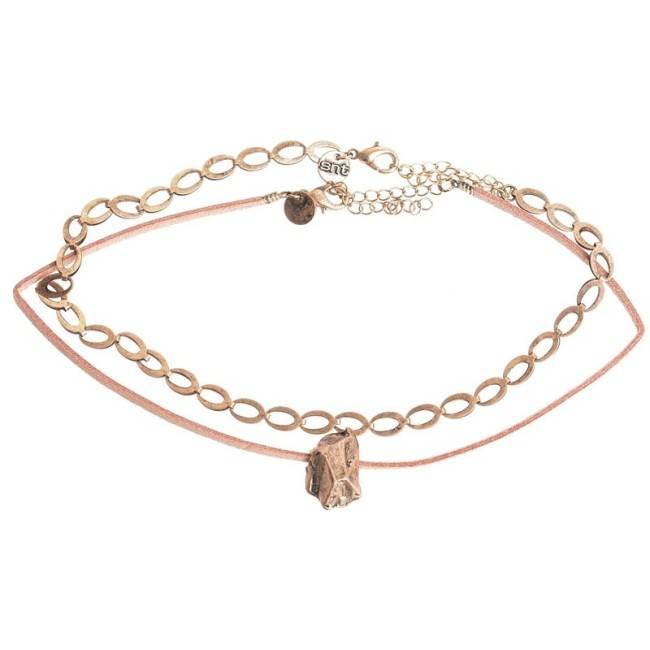 CHOKER SET 2 PIECES METAL LEATHER CHAIN
