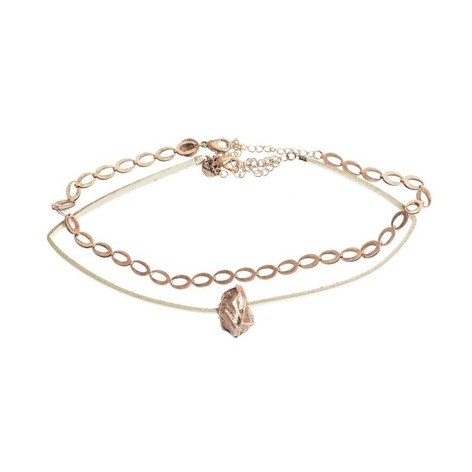 CHOKER SET 2 PIECES METAL LEATHER CHAIN