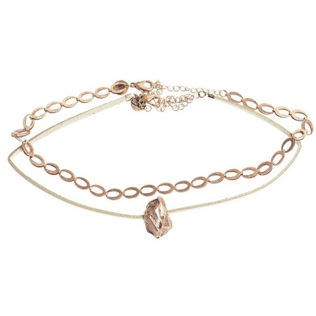 CHOKER SET 2 PIECES METAL LEATHER CHAIN