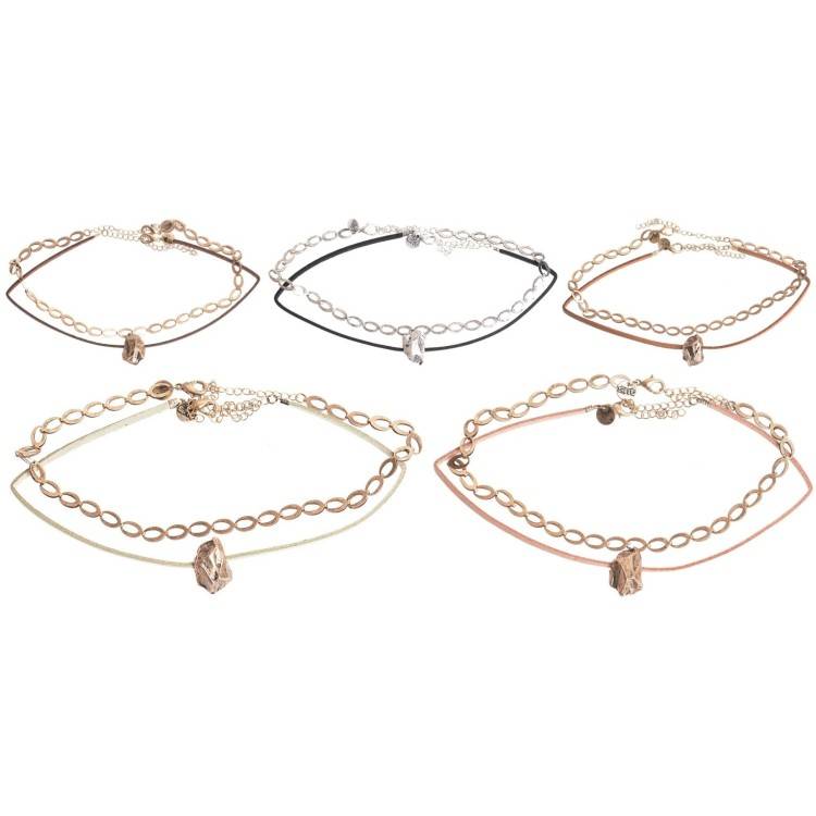 CHOKER SET 2 PIECES METAL LEATHER CHAIN 2