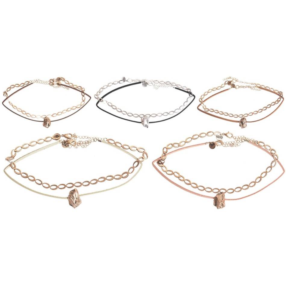 CHOKER SET 2 PIECES METAL LEATHER CHAIN