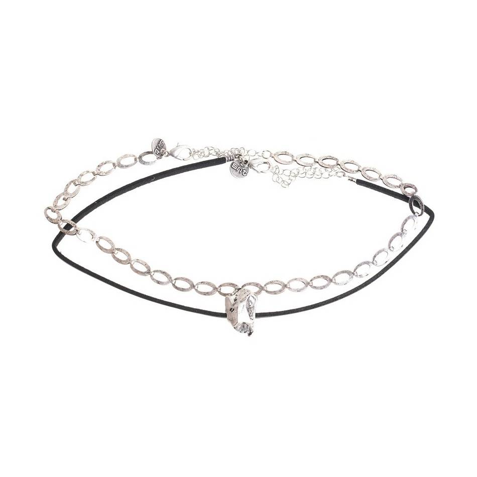 CHOKER SET 2 PIEZAS CADENA CUERO METAL
