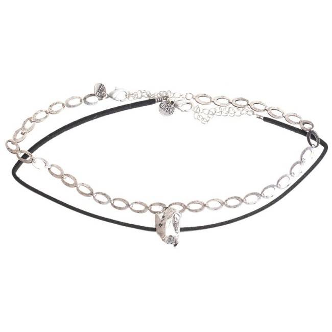 CHOKER SET 2 PIECES METAL LEATHER CHAIN