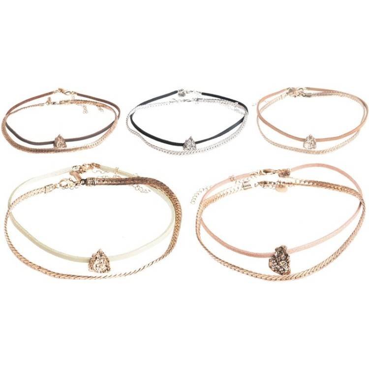 CHOKER SET 2 PIECES METAL LEATHER CHAIN 2