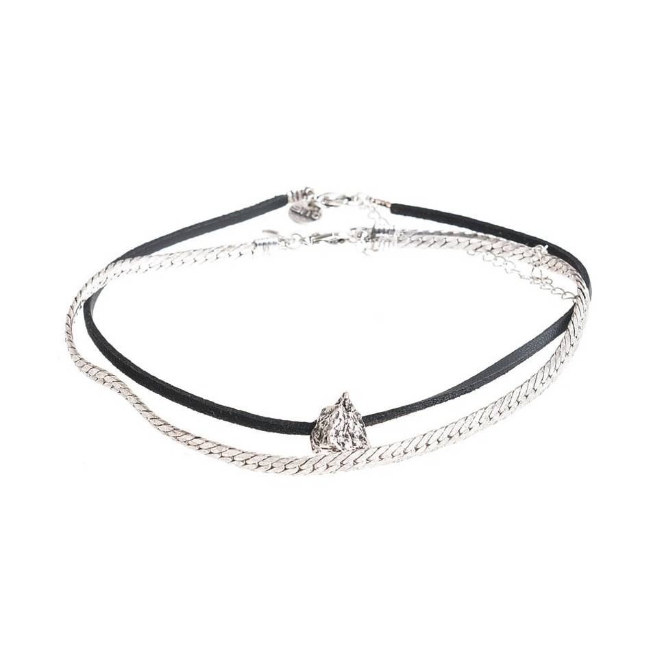 CHOKER SET 2 PIEZAS CADENA CUERO METAL
