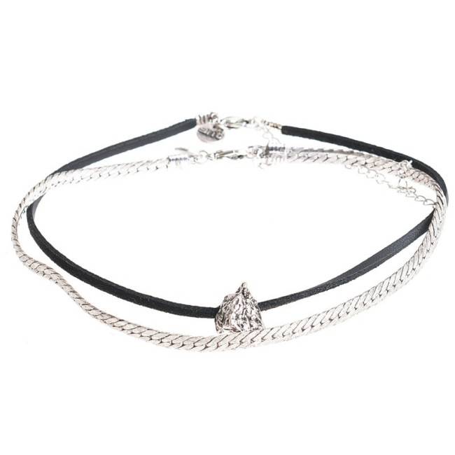 CHOKER SET 2 PIEZAS CADENA CUERO METAL