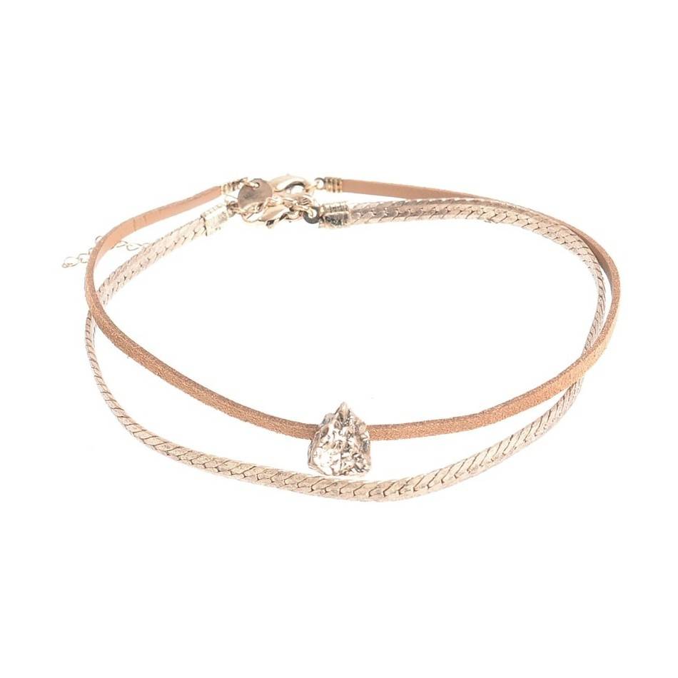 CHOKER SET 2 PIECES METAL LEATHER CHAIN