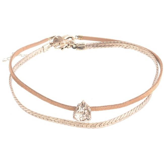 CHOKER SET 2 PIECES METAL LEATHER CHAIN
