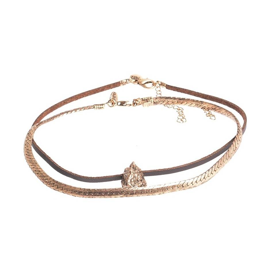 CHOKER SET 2 PIEZAS CADENA CUERO METAL