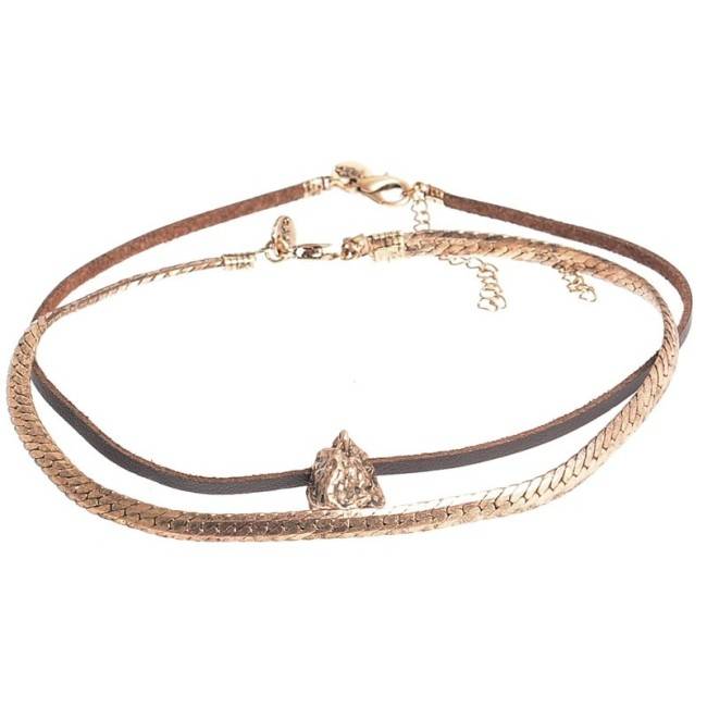 CHOKER SET 2 PIEZAS CADENA CUERO METAL