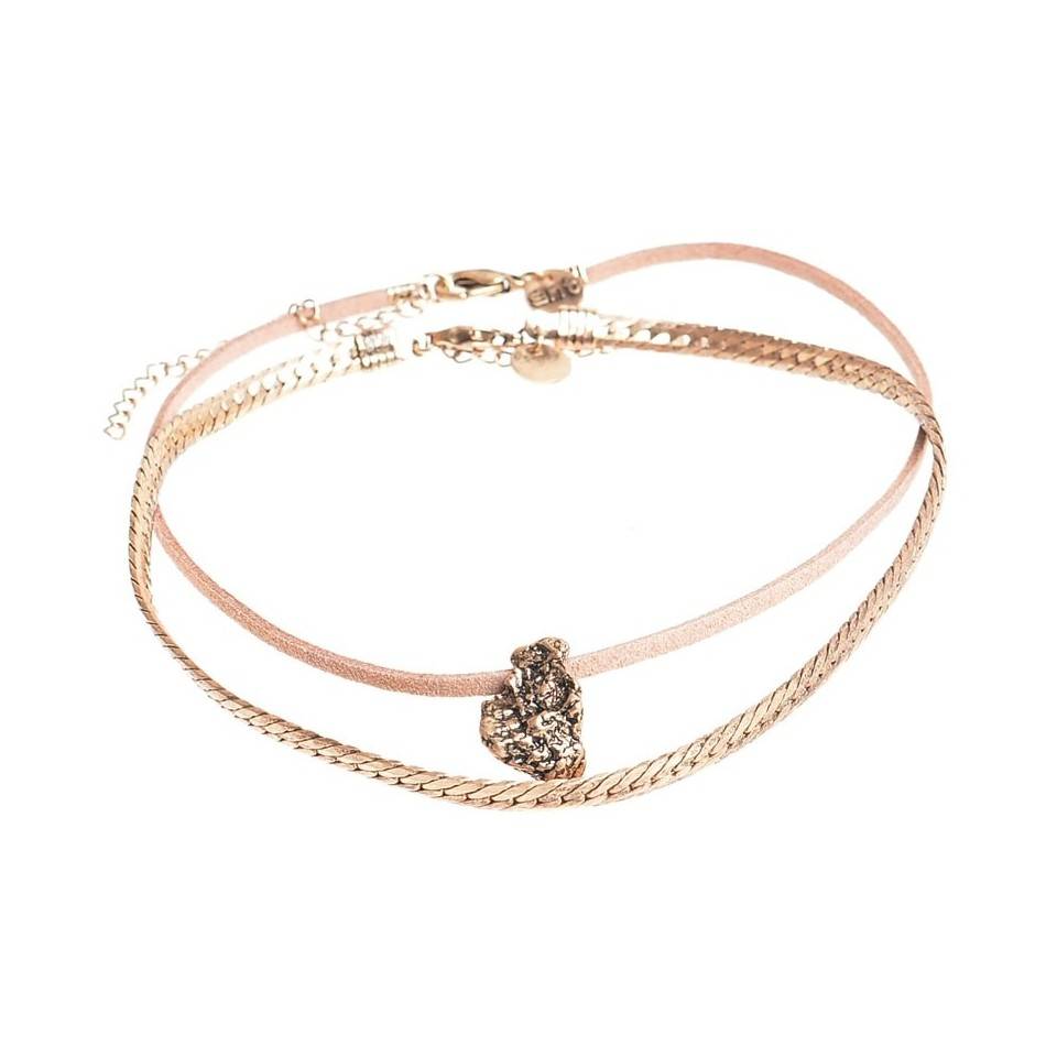 CHOKER SET 2 PIECES METAL LEATHER CHAIN