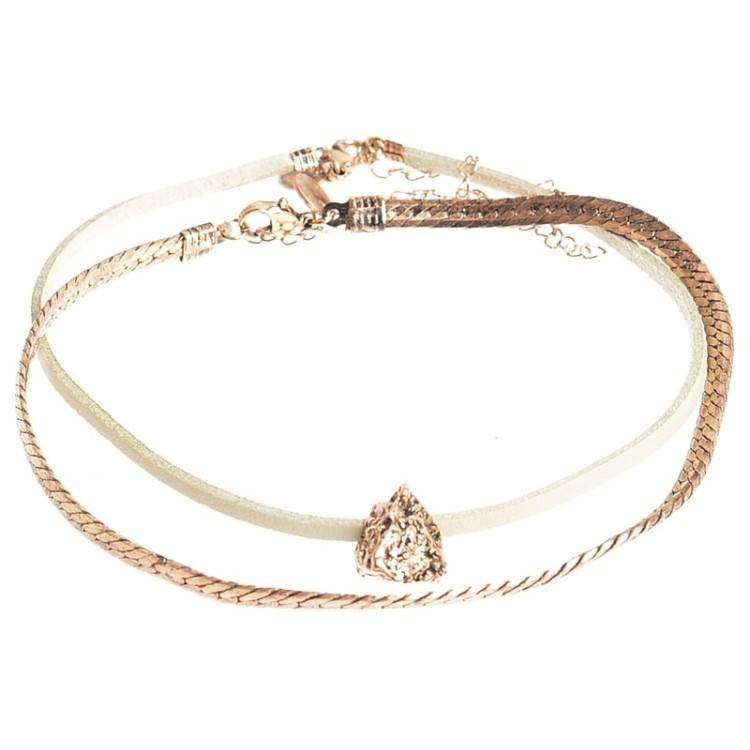 CHOKER SET 2 PIECES METAL LEATHER CHAIN