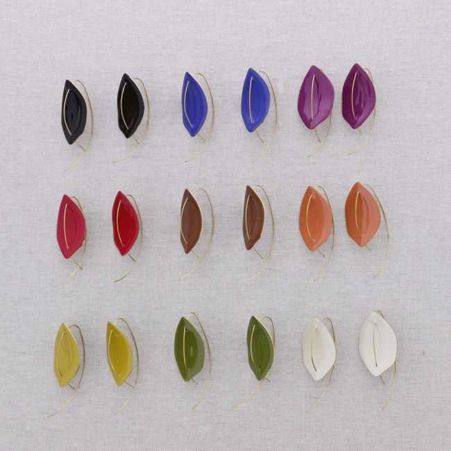 PENDIENTES ACERO COLGANTE HOJA ESMALTE