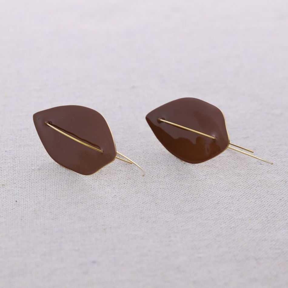 PENDIENTES ACERO COLGANTE HOJA ESMALTE