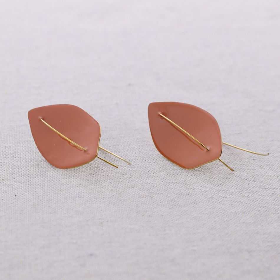 PENDIENTES ACERO COLGANTE HOJA ESMALTE