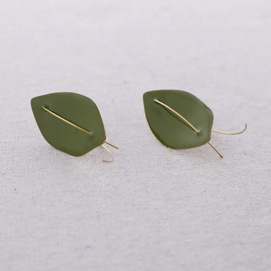 PENDIENTES ACERO COLGANTE HOJA ESMALTE