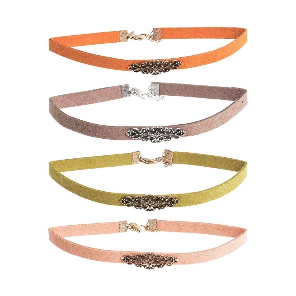 METAL FILIGREE SUEDE CHOKER