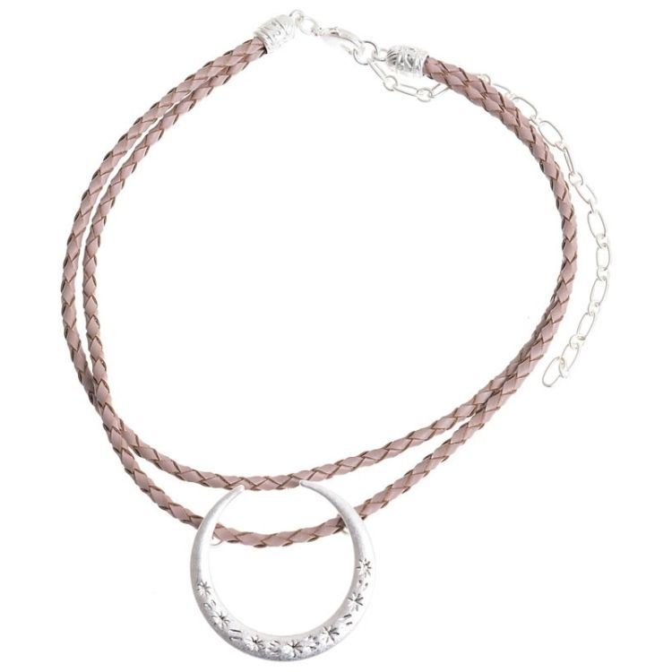 CHOKER DOBLE CUERO TRENZADO MEDIA LUNA METAL