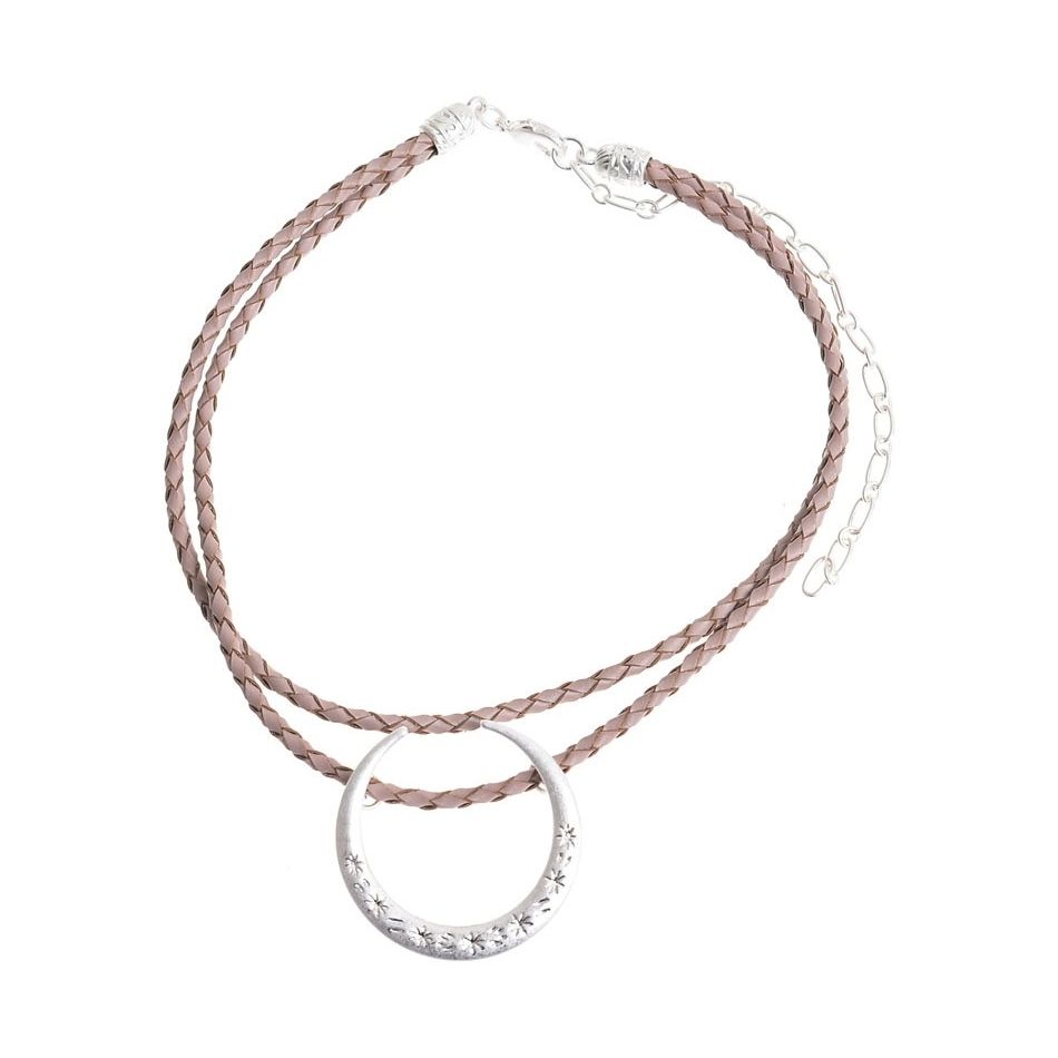 METAL HALF MOON DOUBLE BRAIDED LEATHER CHOKER