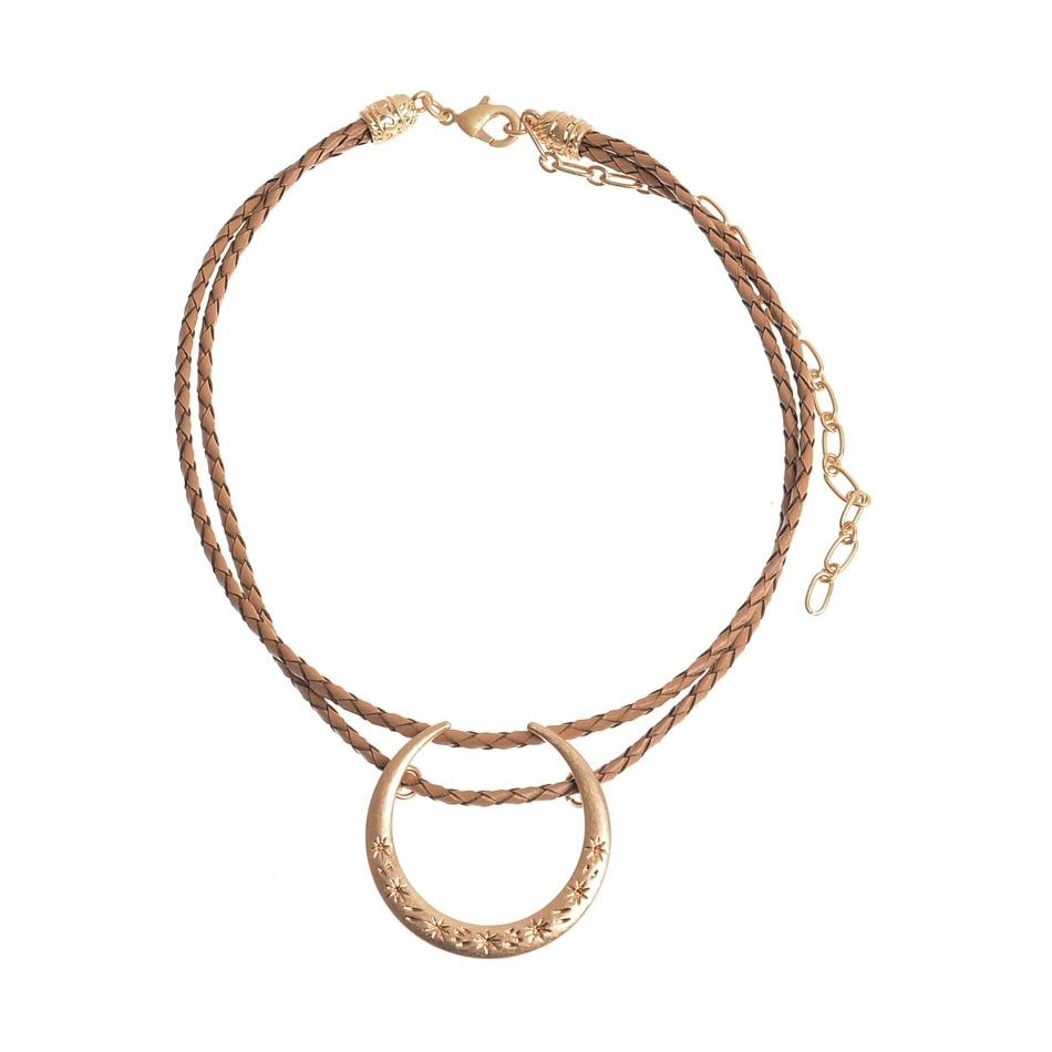 CHOKER DOBLE CUERO TRENZADO MEDIA LUNA METAL