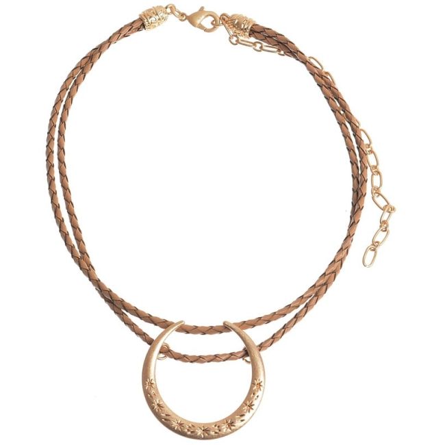 METAL HALF MOON DOUBLE BRAIDED LEATHER CHOKER