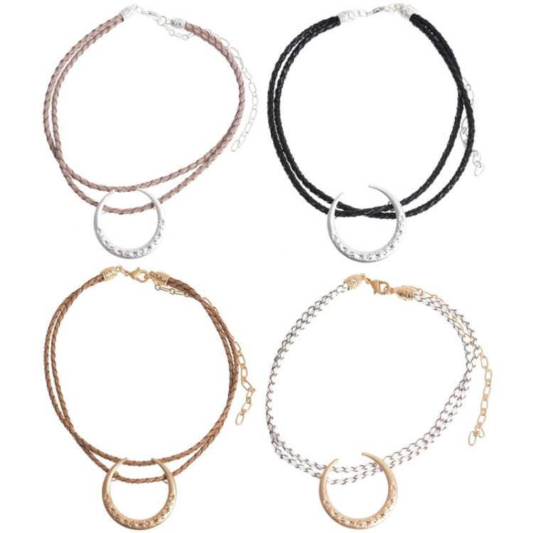 CHOKER DOBLE CUERO TRENZADO MEDIA LUNA METAL 2