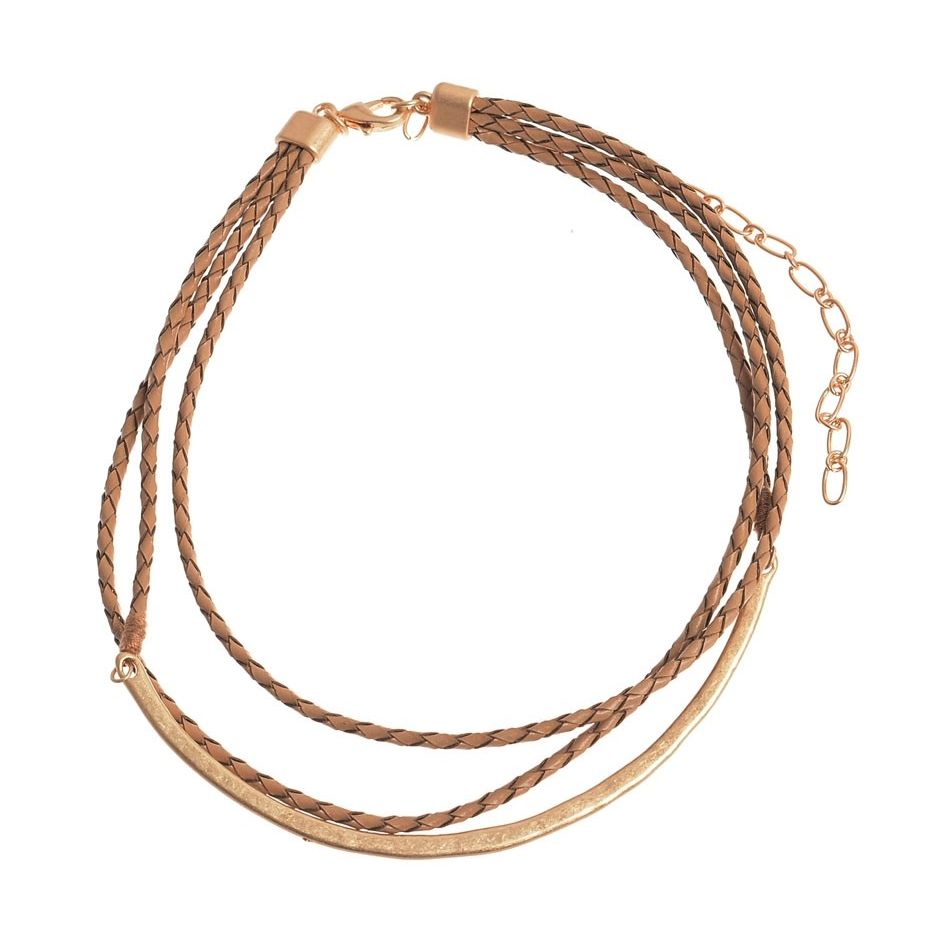 TRIPLE METAL BRAIDED LEATHER CHOKER