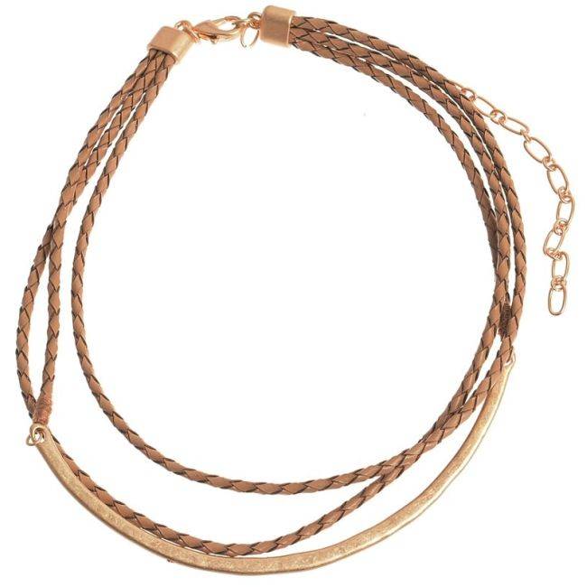 TRIPLE METAL BRAIDED LEATHER CHOKER