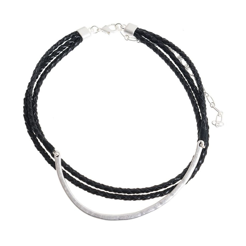 TRIPLE METAL BRAIDED LEATHER CHOKER
