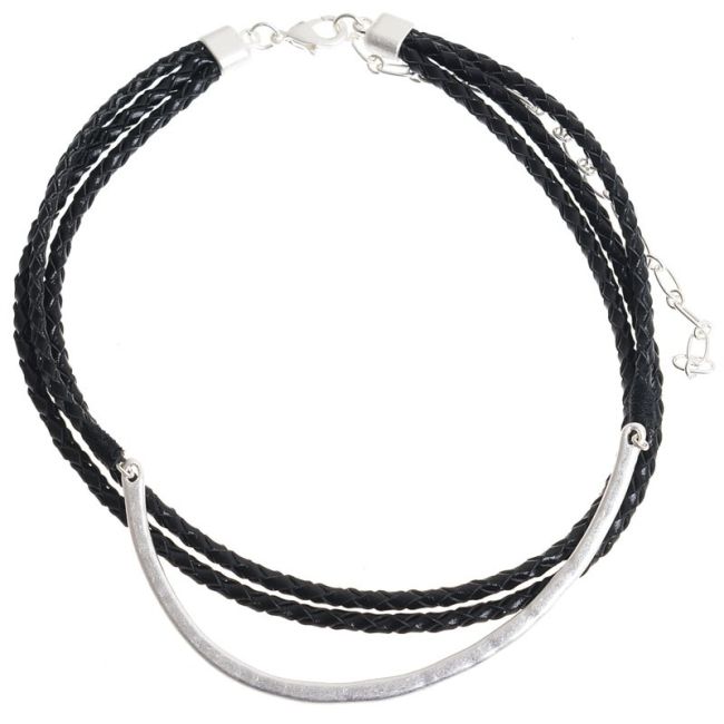 CHOKER TRIPLE CUERO TRENZADO METAL