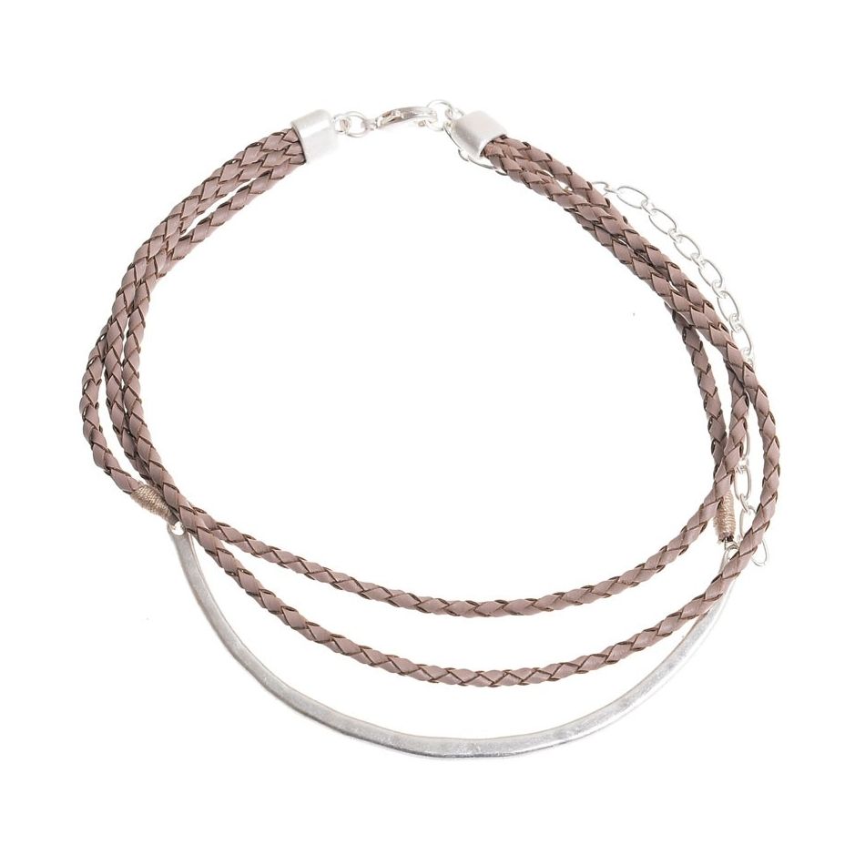 CHOKER TRIPLE CUERO TRENZADO METAL