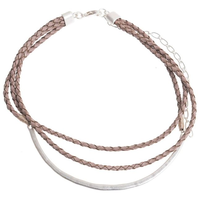 CHOKER TRIPLE CUERO TRENZADO METAL