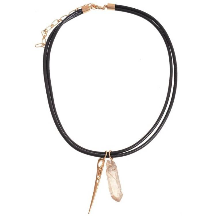CHOKER DOBLE CUERO PIEDRA DETALLE METAL