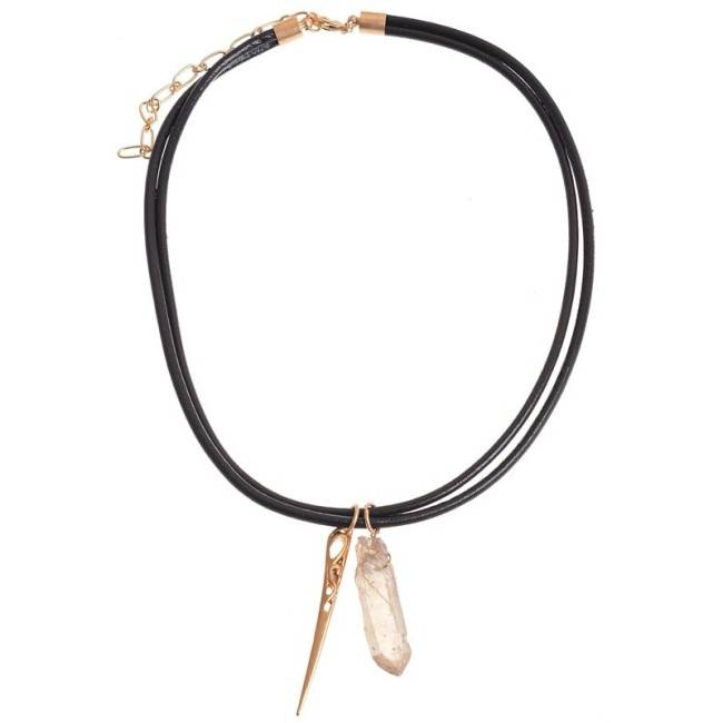 CHOKER DOBLE CUERO PIEDRA DETALLE METAL