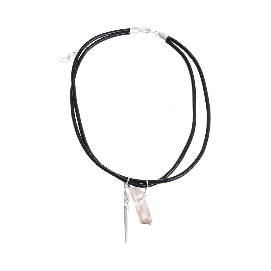 CHOKER DOBLE CUERO PIEDRA DETALLE METAL