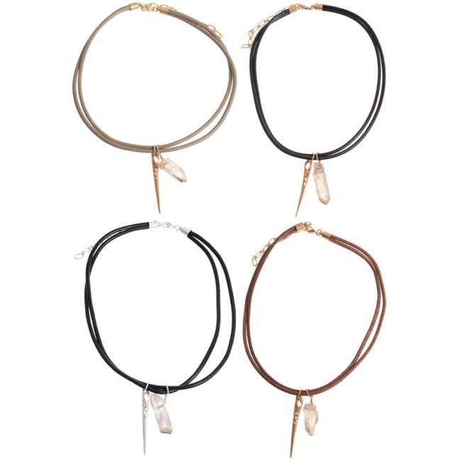 CHOKER DOBLE CUERO PIEDRA DETALLE METAL