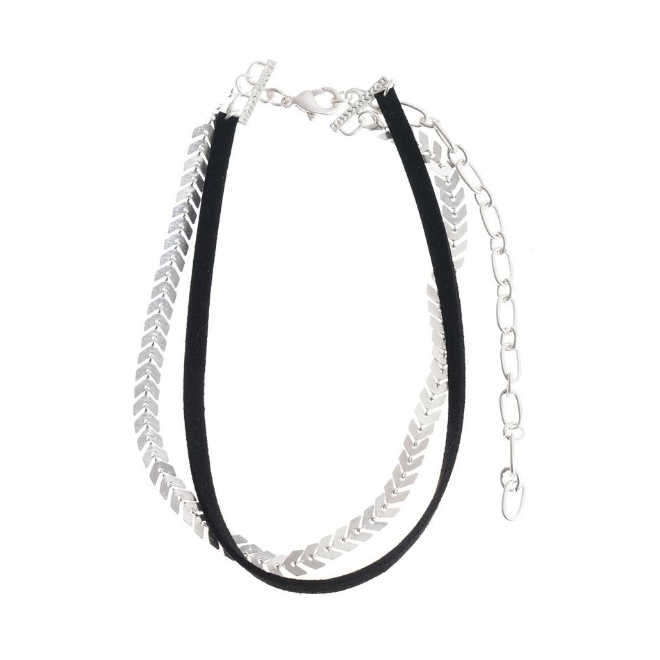 CHOKER DOBLE ESPIGA METAL CUERO