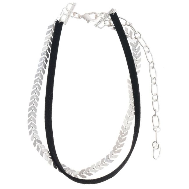 DOUBLE SPIKE METAL LEATHER CHOKER