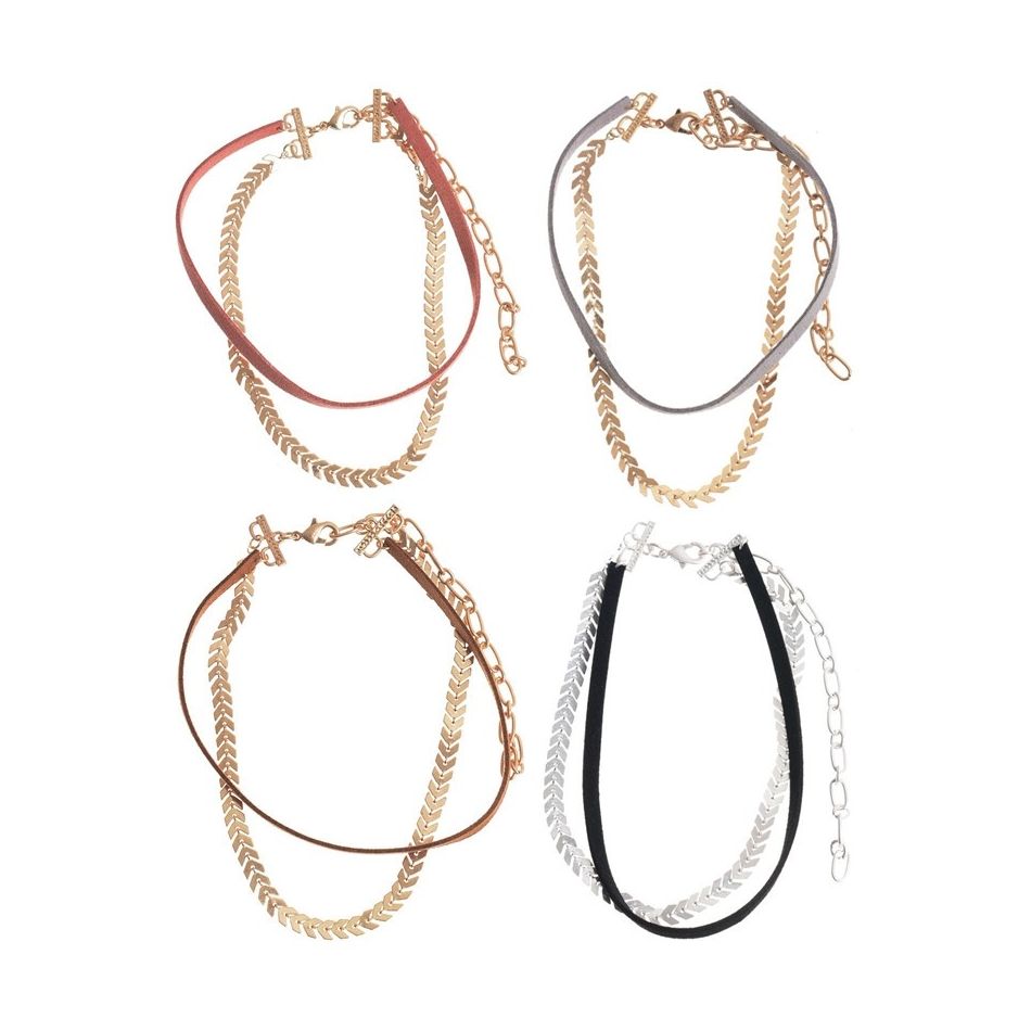 CHOKER DOBLE ESPIGA METAL CUERO
