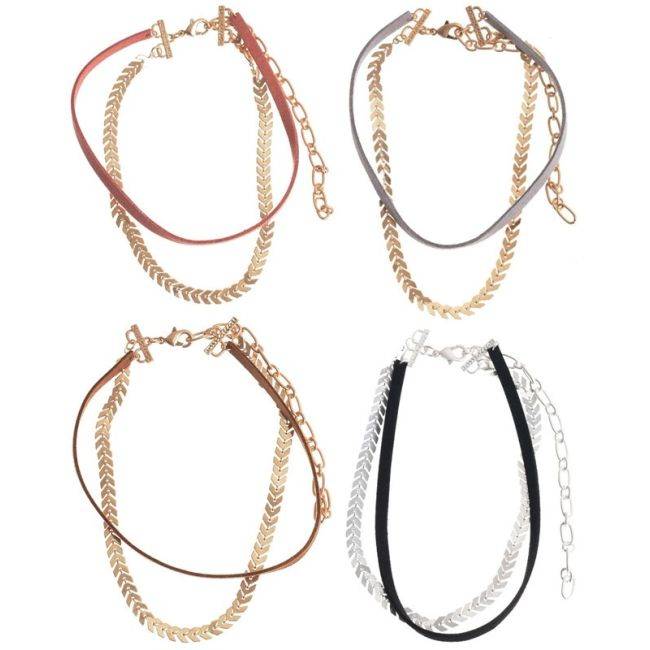 DOUBLE SPIKE METAL LEATHER CHOKER