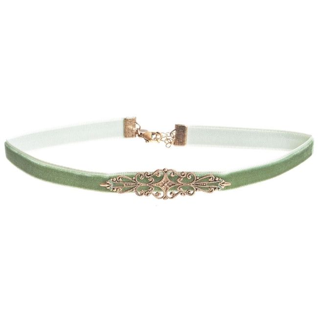 METAL FILIGRADE VELVET RIBBON CHOKER