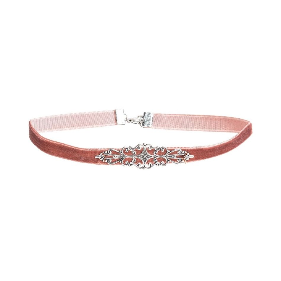 METAL FILIGRADE VELVET RIBBON CHOKER