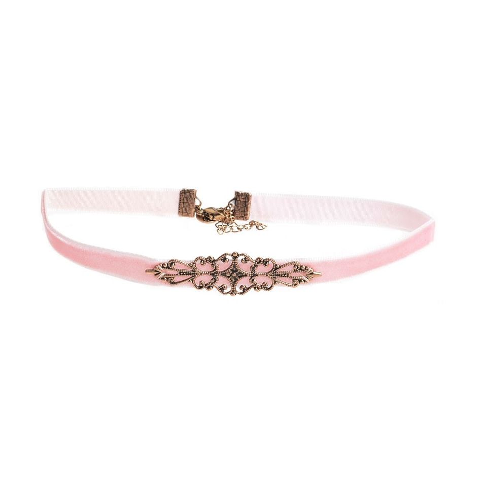 METAL FILIGRADE VELVET RIBBON CHOKER