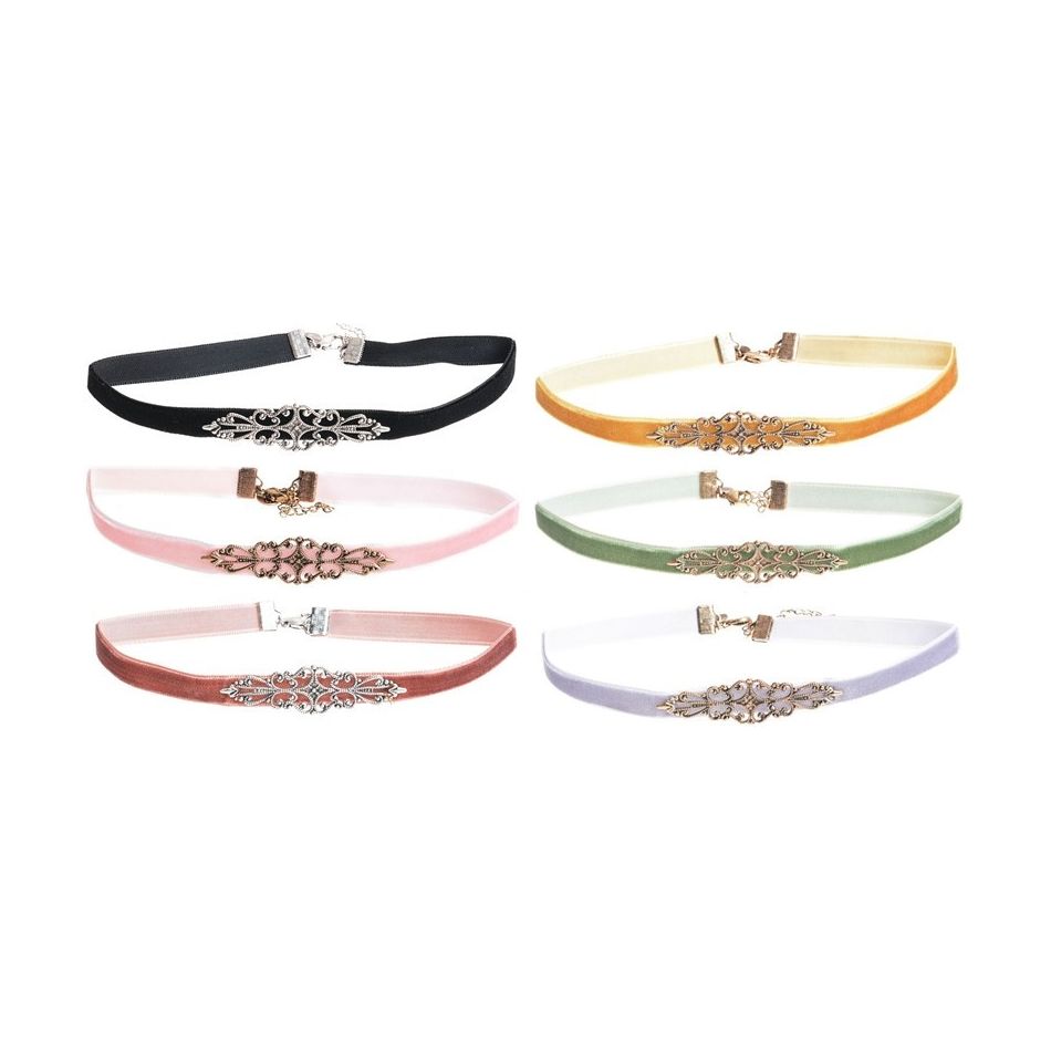 METAL FILIGRADE VELVET RIBBON CHOKER