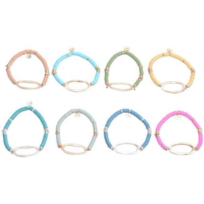 ELASTIC FIMO OVAL RING METAL BRACELET