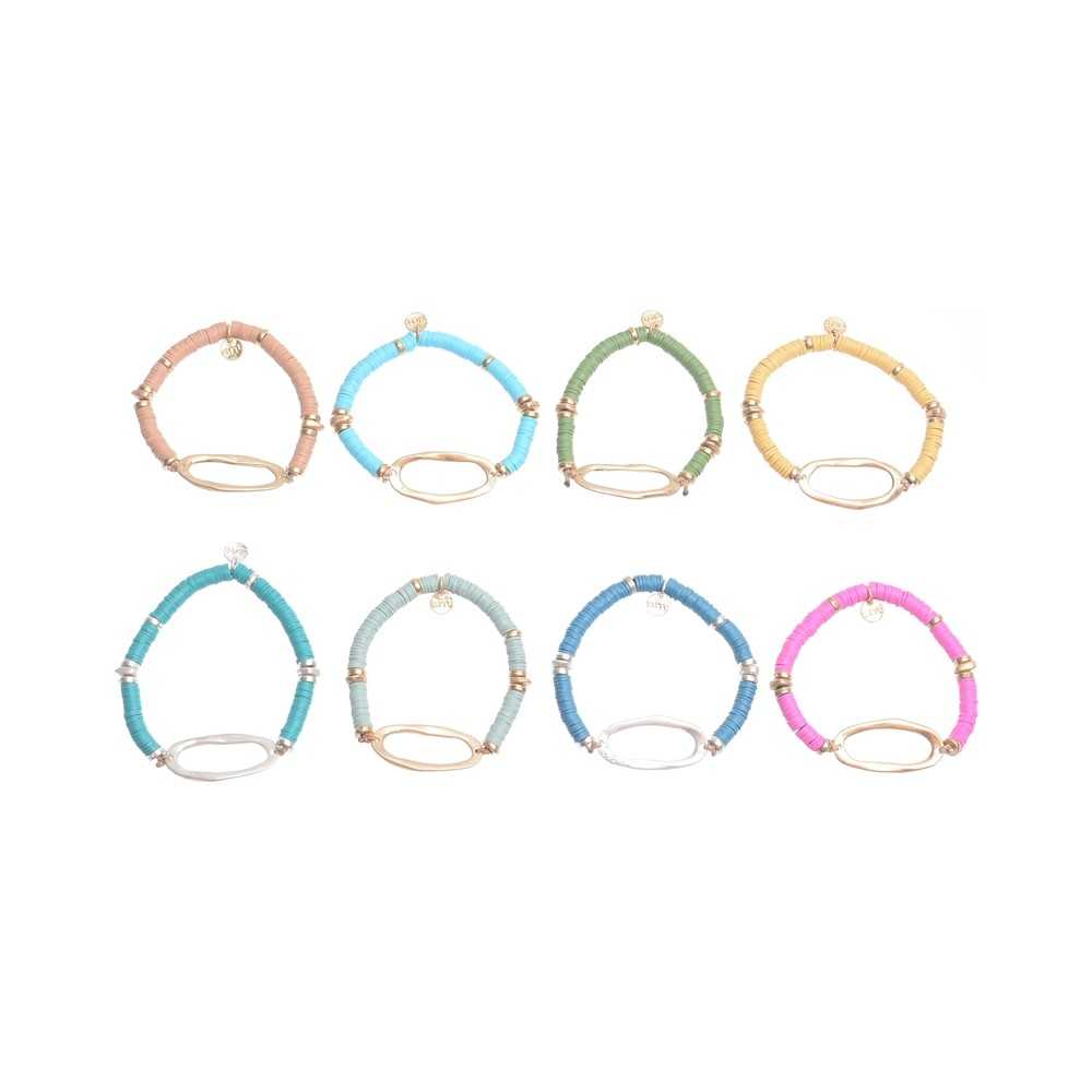 ELASTIC FIMO OVAL RING METAL BRACELET