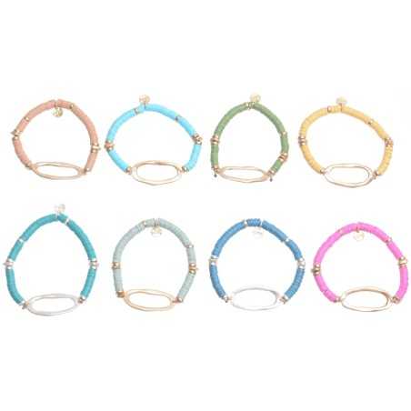 ELASTIC FIMO OVAL RING METAL BRACELET